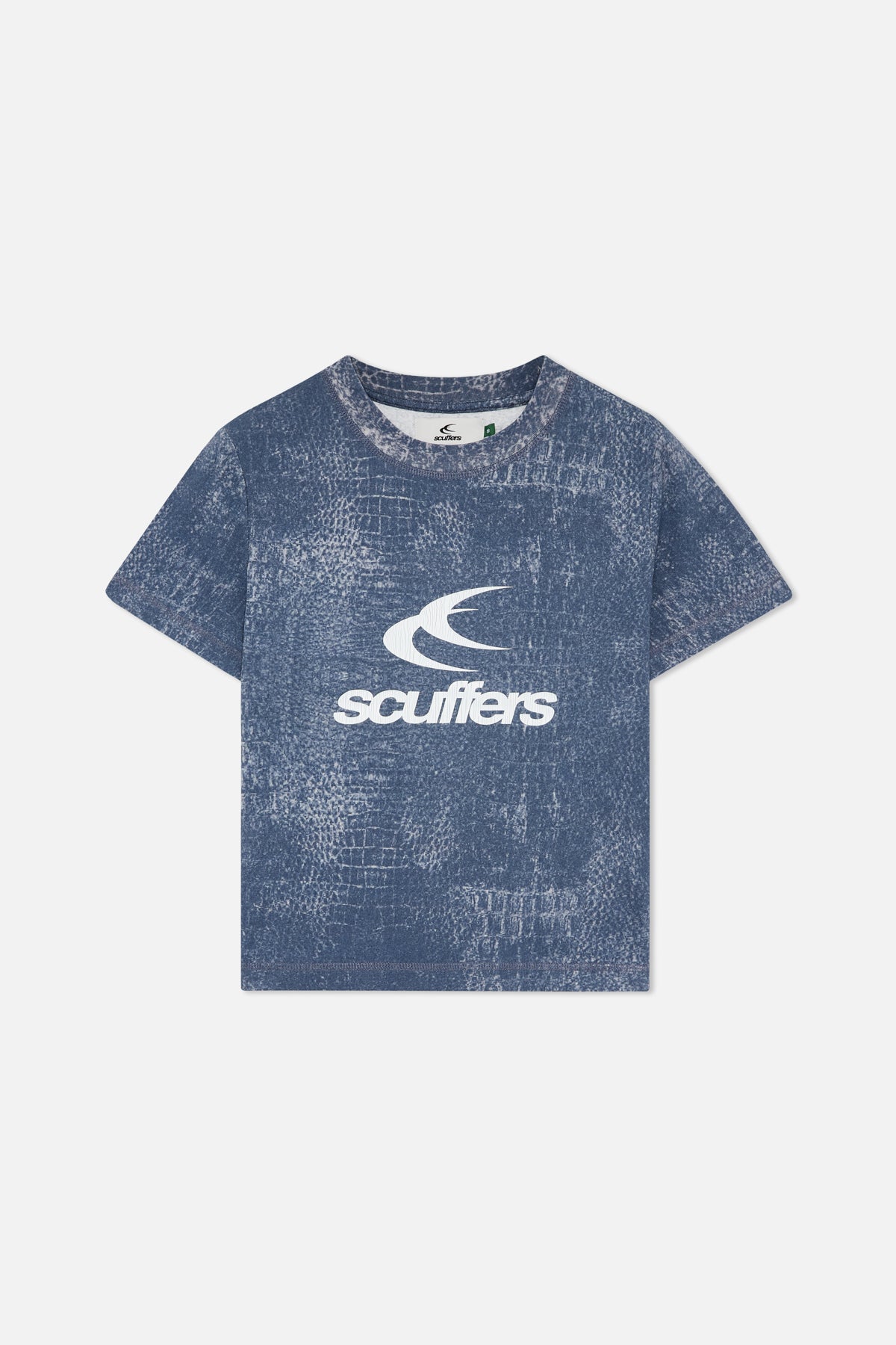 Marineblaues, tailliertes T-Shirt mit Krokodilmuster