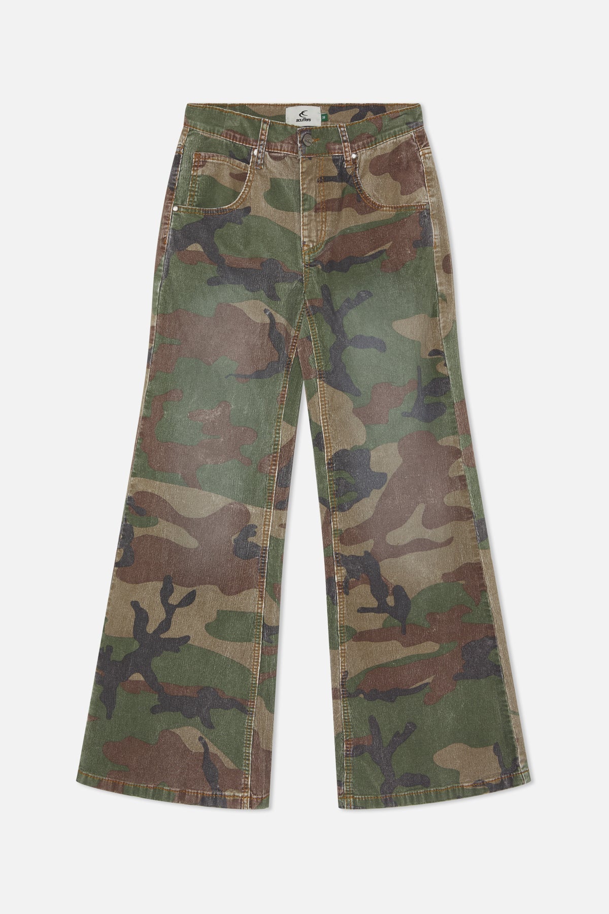 Cordhose mit ausgestelltem Camouflage-Muster