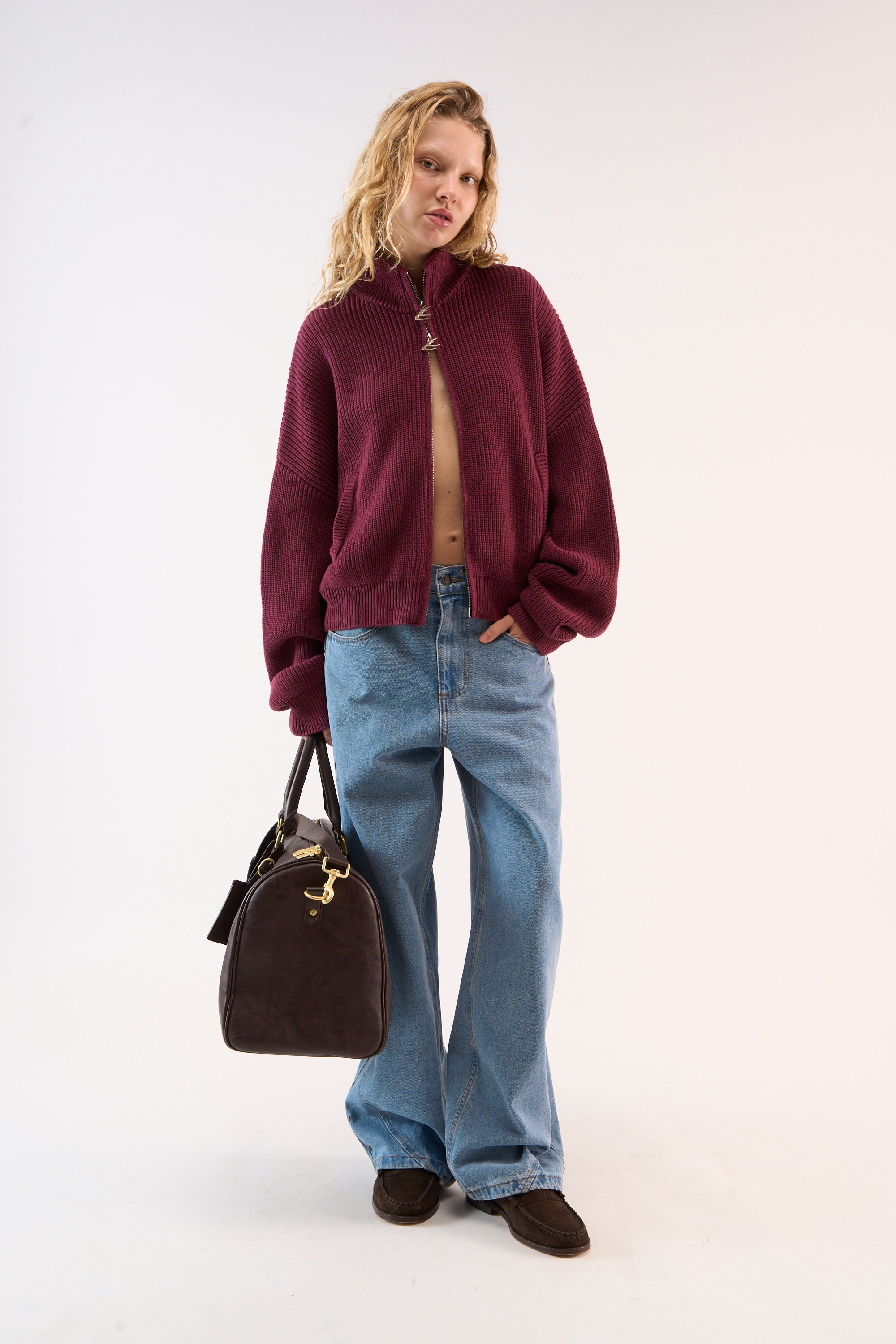 Delore Burgunderfarbener Strickreißverschluss