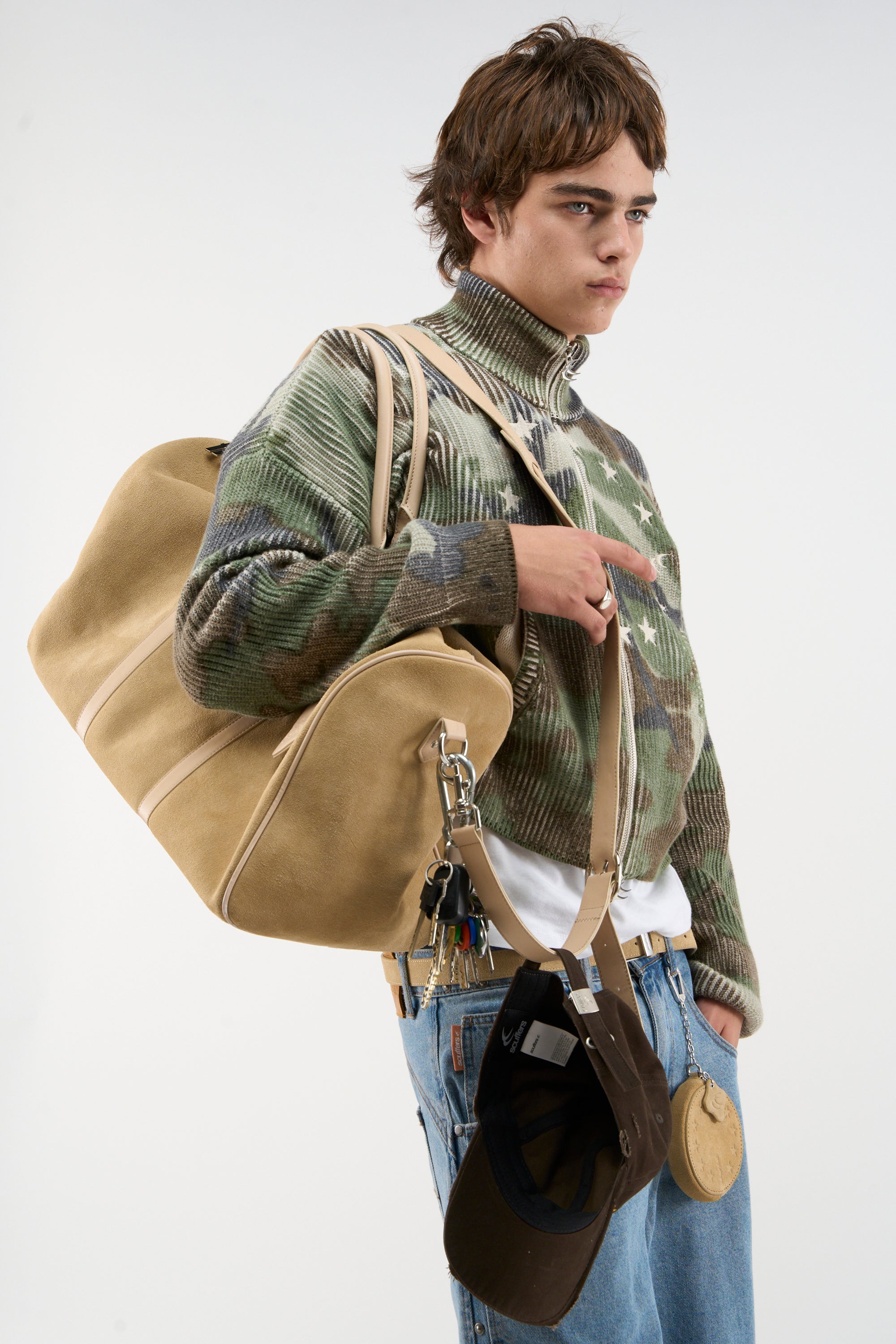 Reisetasche aus Wildleder in Ecru