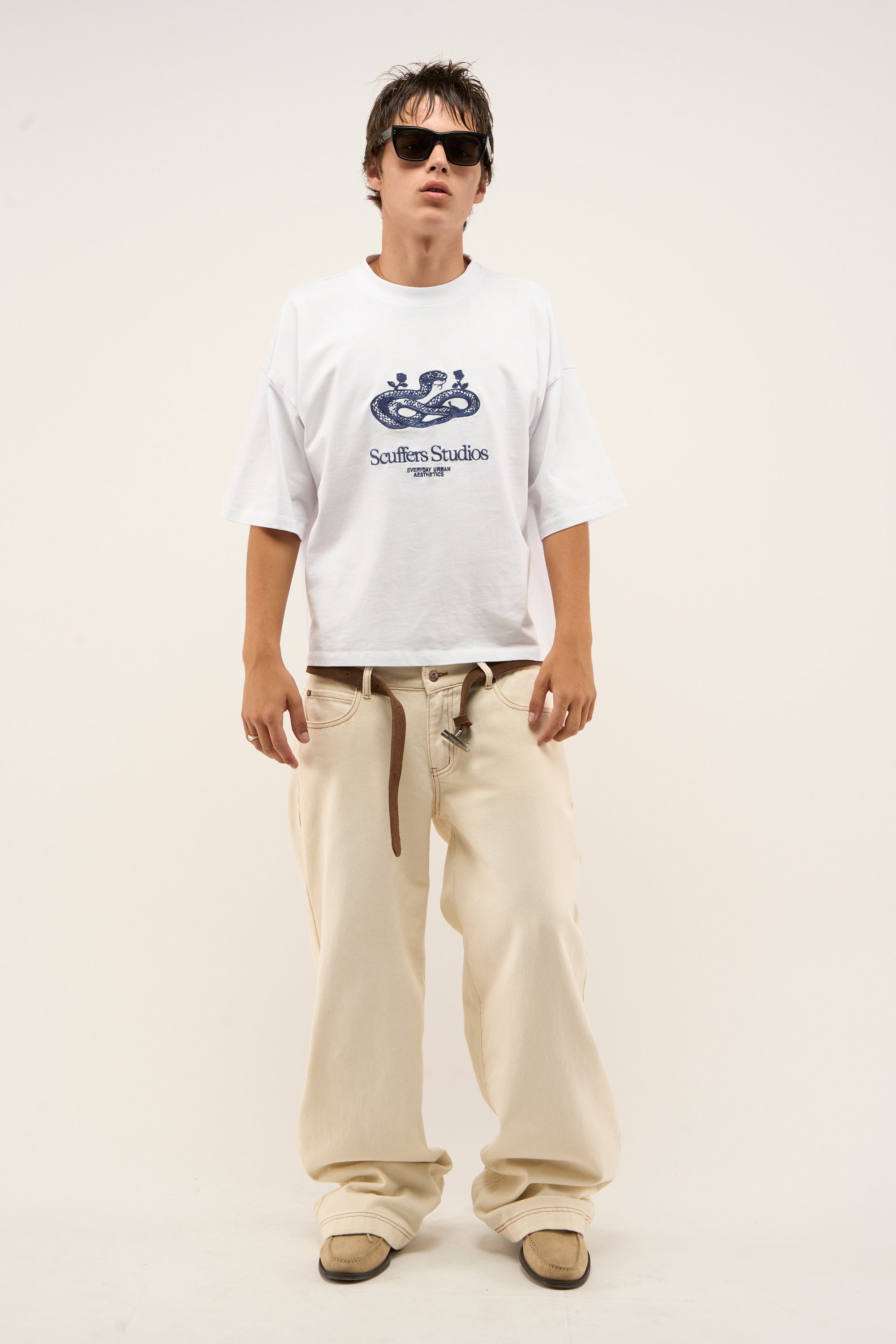 Schlangen-T-Shirt in Weiß