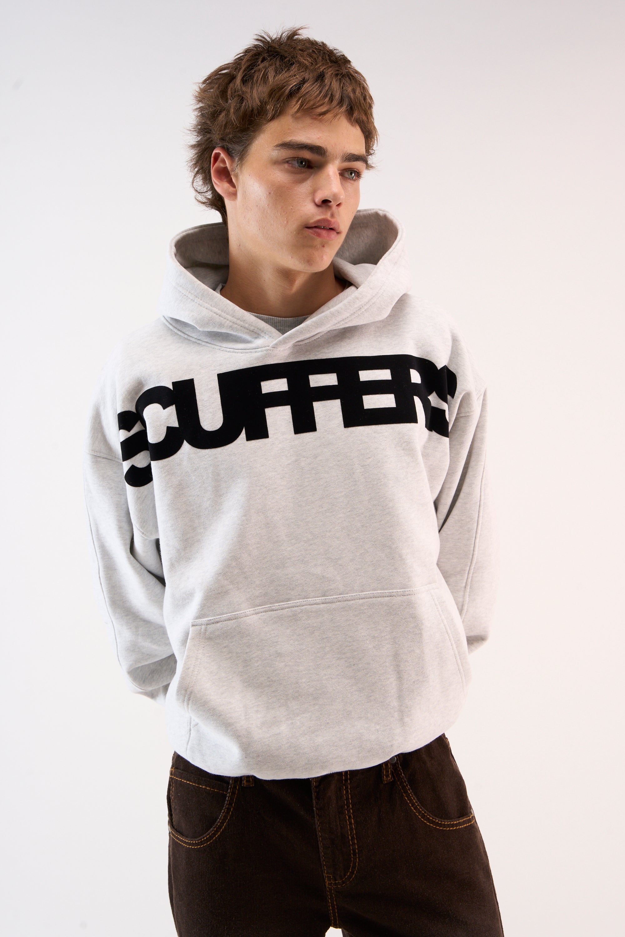 Flock-Hoodie in Hellgrau