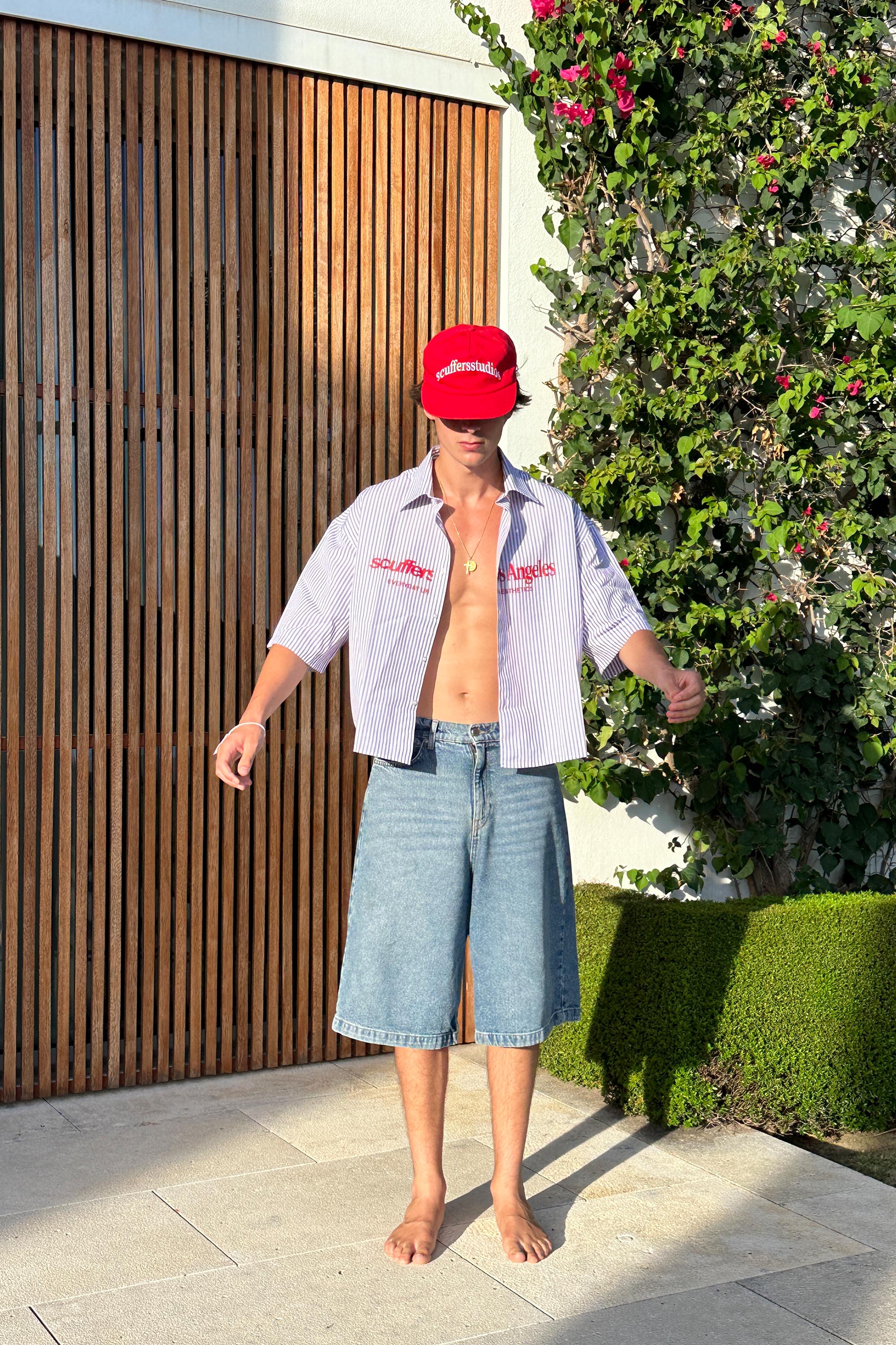 Noch nicht LA ​​Lila gestreiftes Hemd