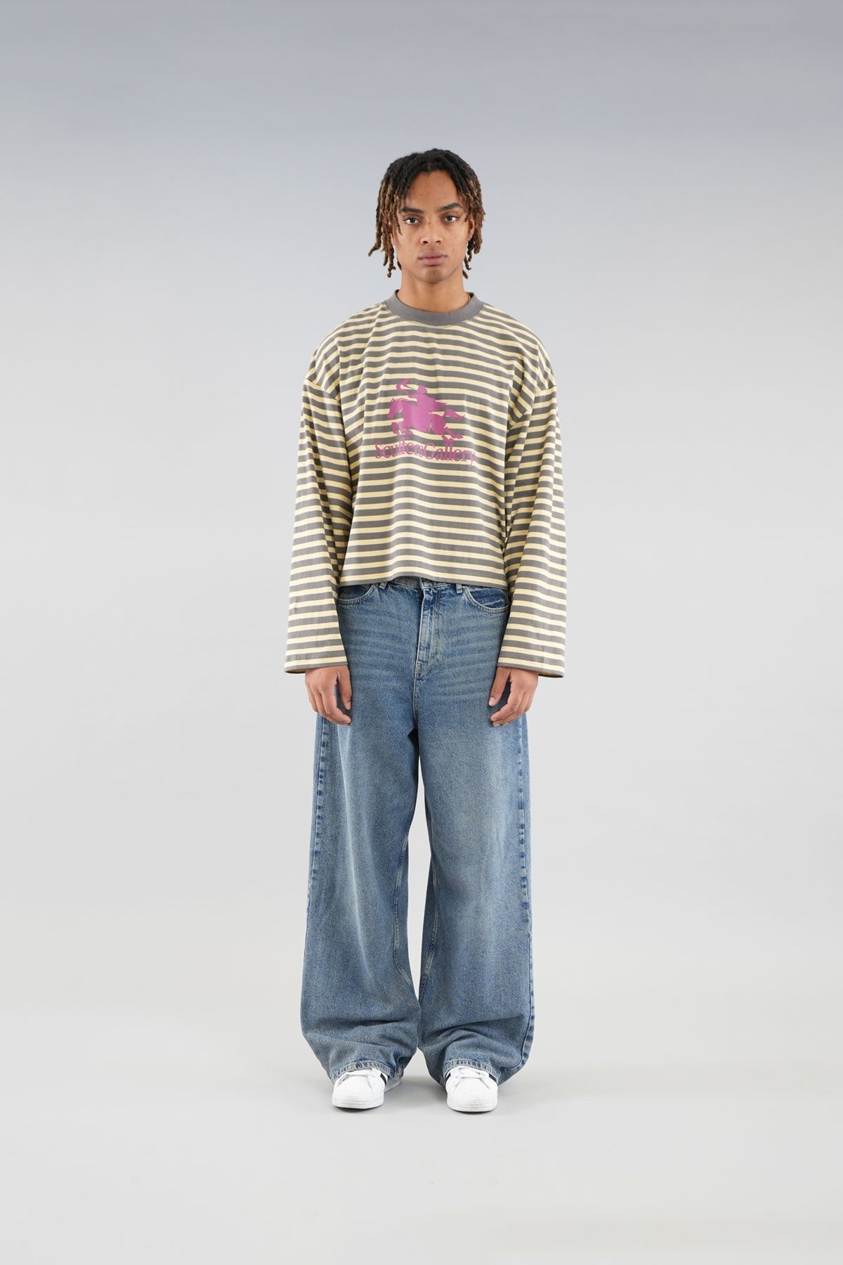 Emblem Gestreiftes gelbes Langarmshirt