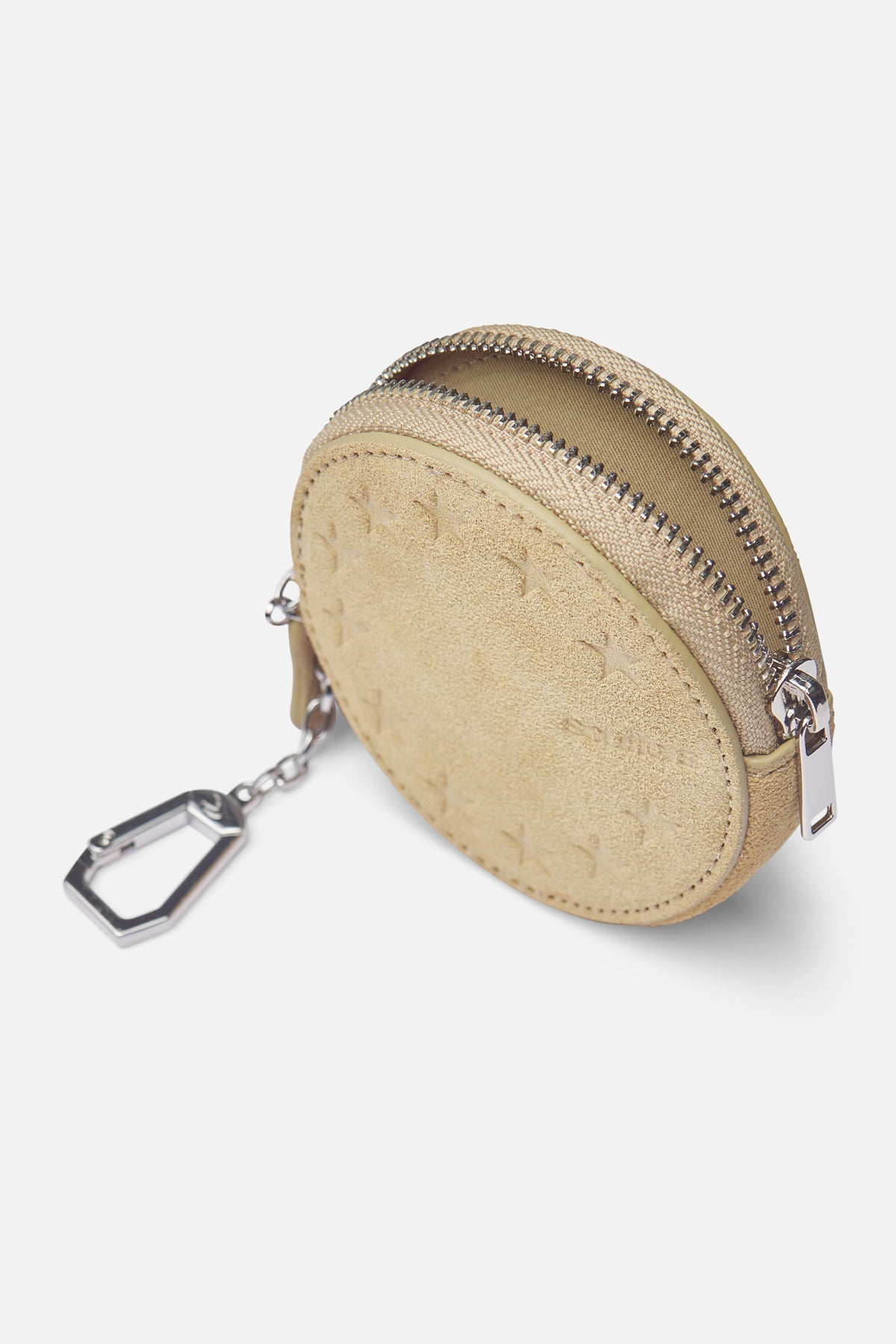 Geldbörse mit Schlüsselanhänger aus Wildleder in Ecru